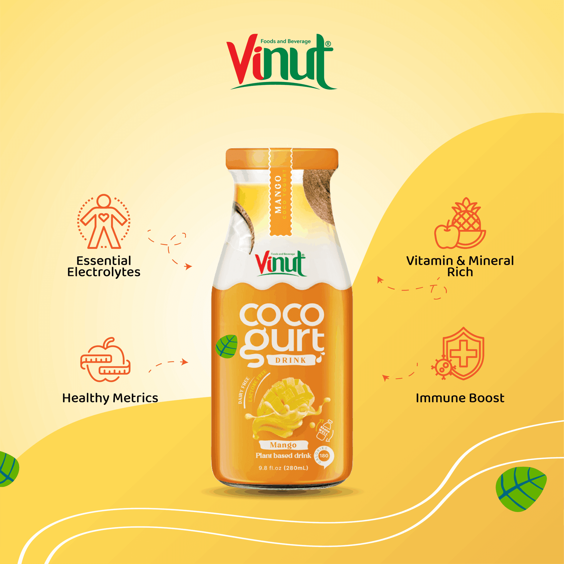 280ml Vinut Cocogurt (Coconut milk) drink with Mango(Lactose free, Dairy free, Plant based) view 3