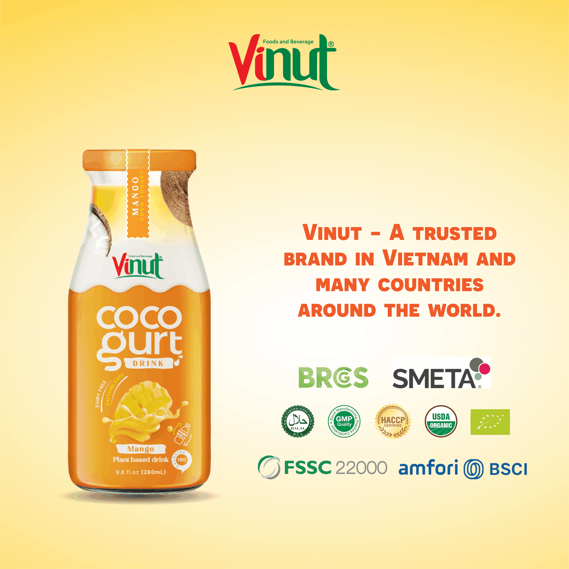 280ml Vinut Cocogurt (Coconut milk) drink with Mango(Lactose free, Dairy free, Plant based) view 5