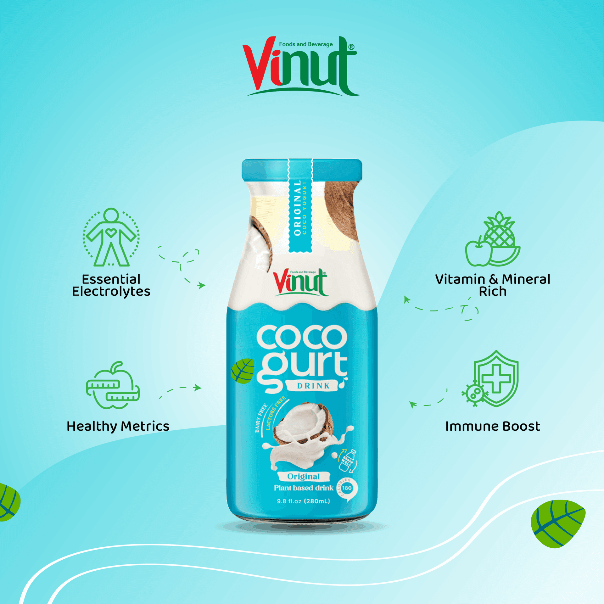 280ml Vinut Cocogurt (Coconut milk) drink Original (Lactose free, Dairy free, Plant based) view 3