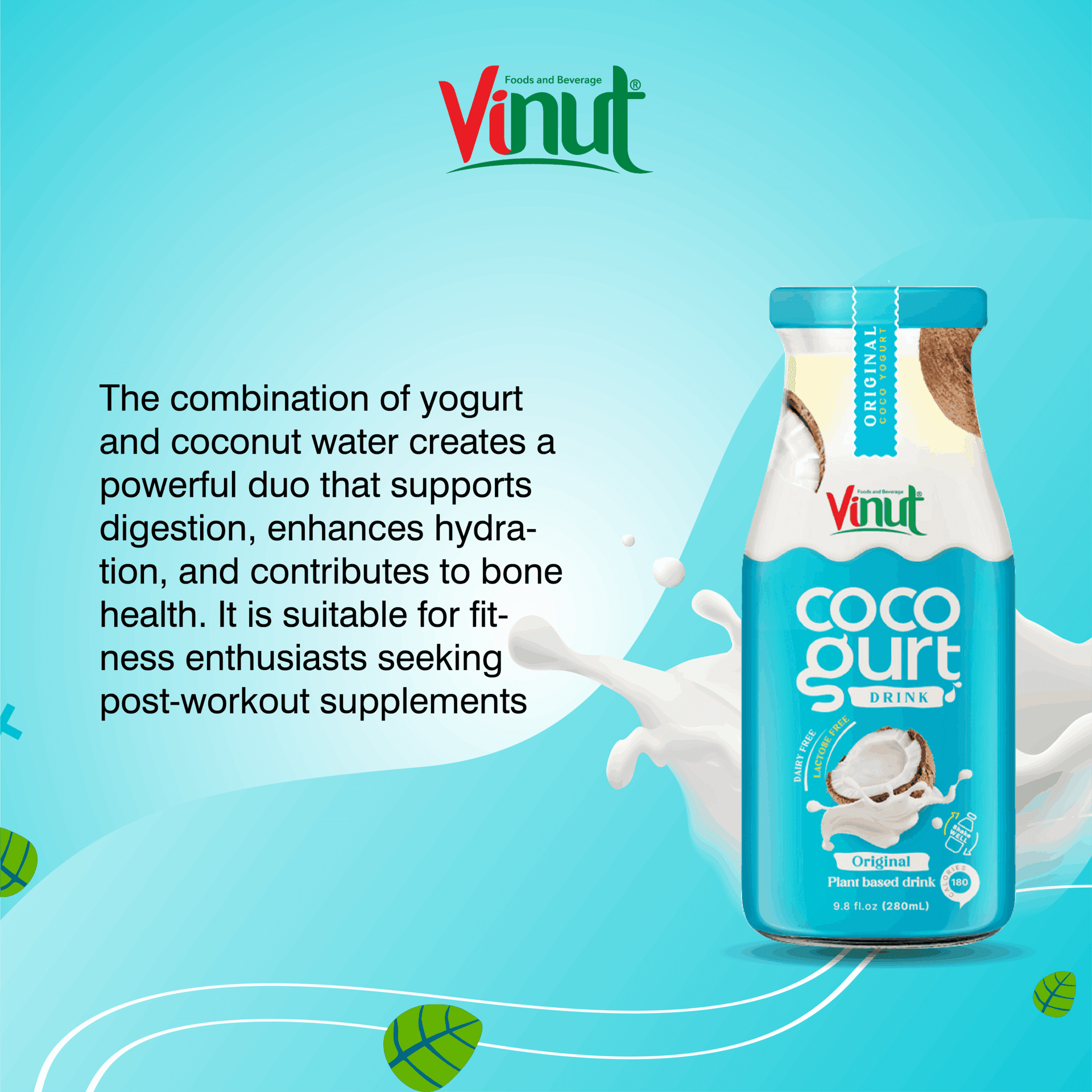 280ml Vinut Cocogurt (Coconut milk) drink Original (Lactose free, Dairy free, Plant based) view 4