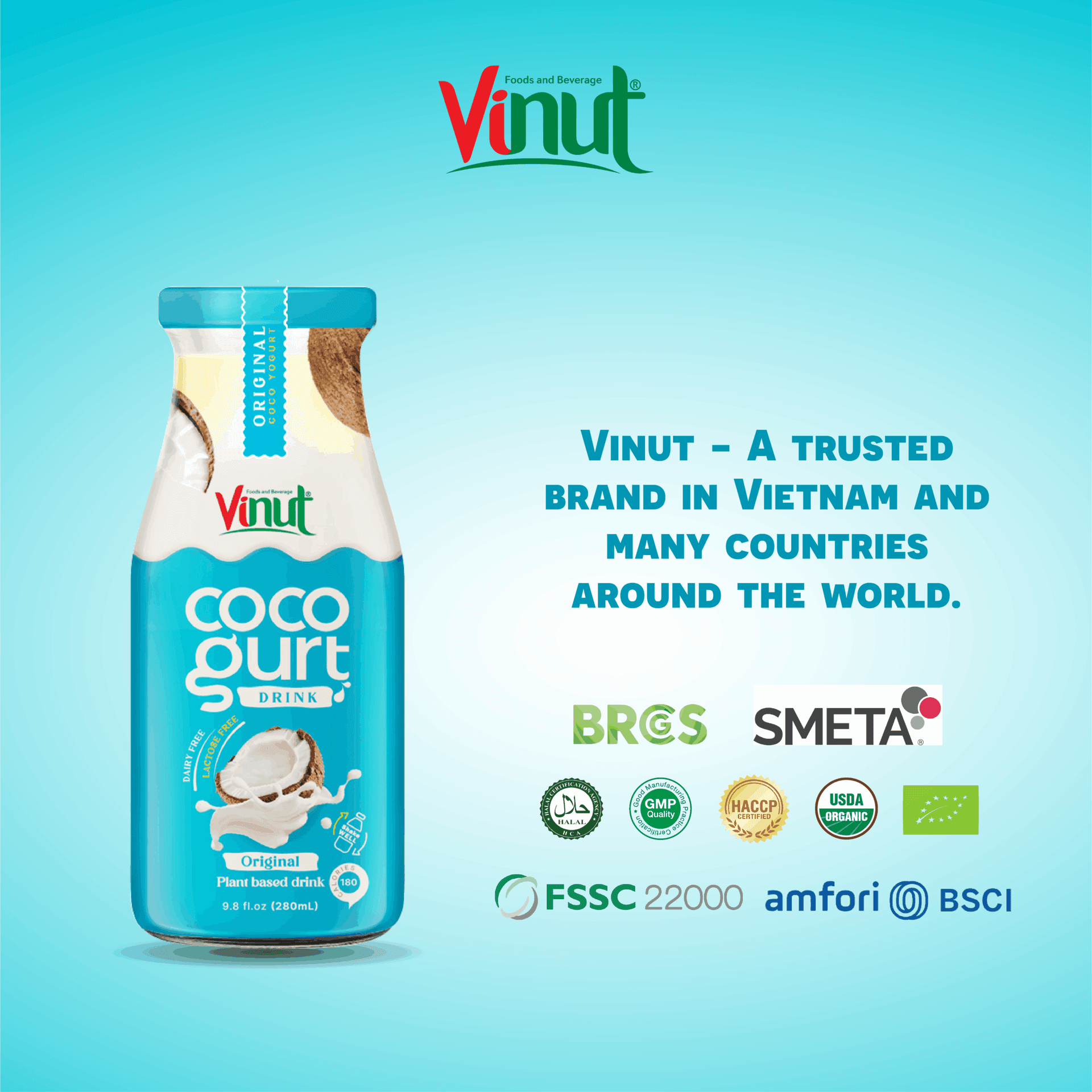280ml Vinut Cocogurt (Coconut milk) drink Original (Lactose free, Dairy free, Plant based) view 5