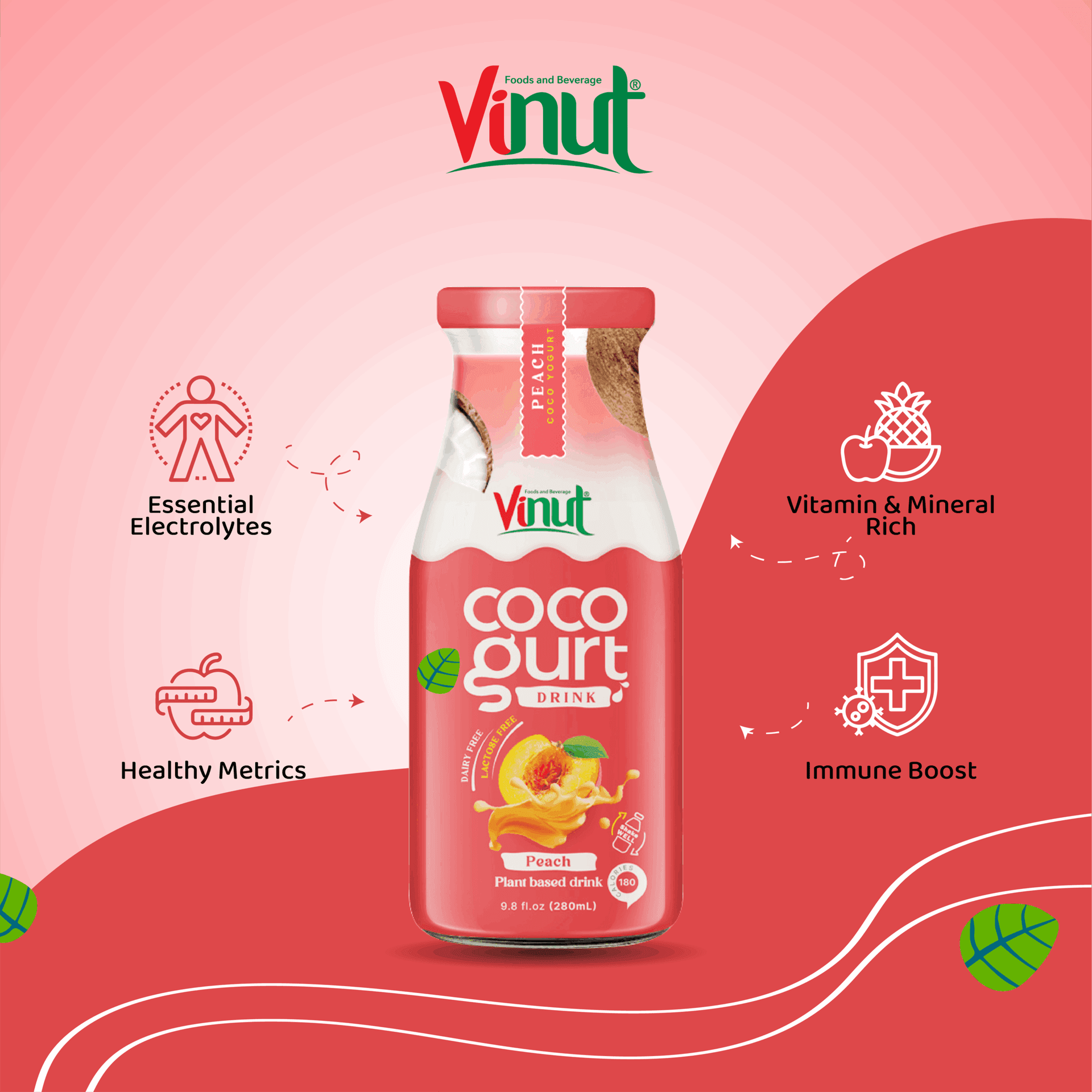 280ml Vinut Cocogurt (Coconut milk) drink with Peach (Lactose free, Dairy free, Plant based) view 3