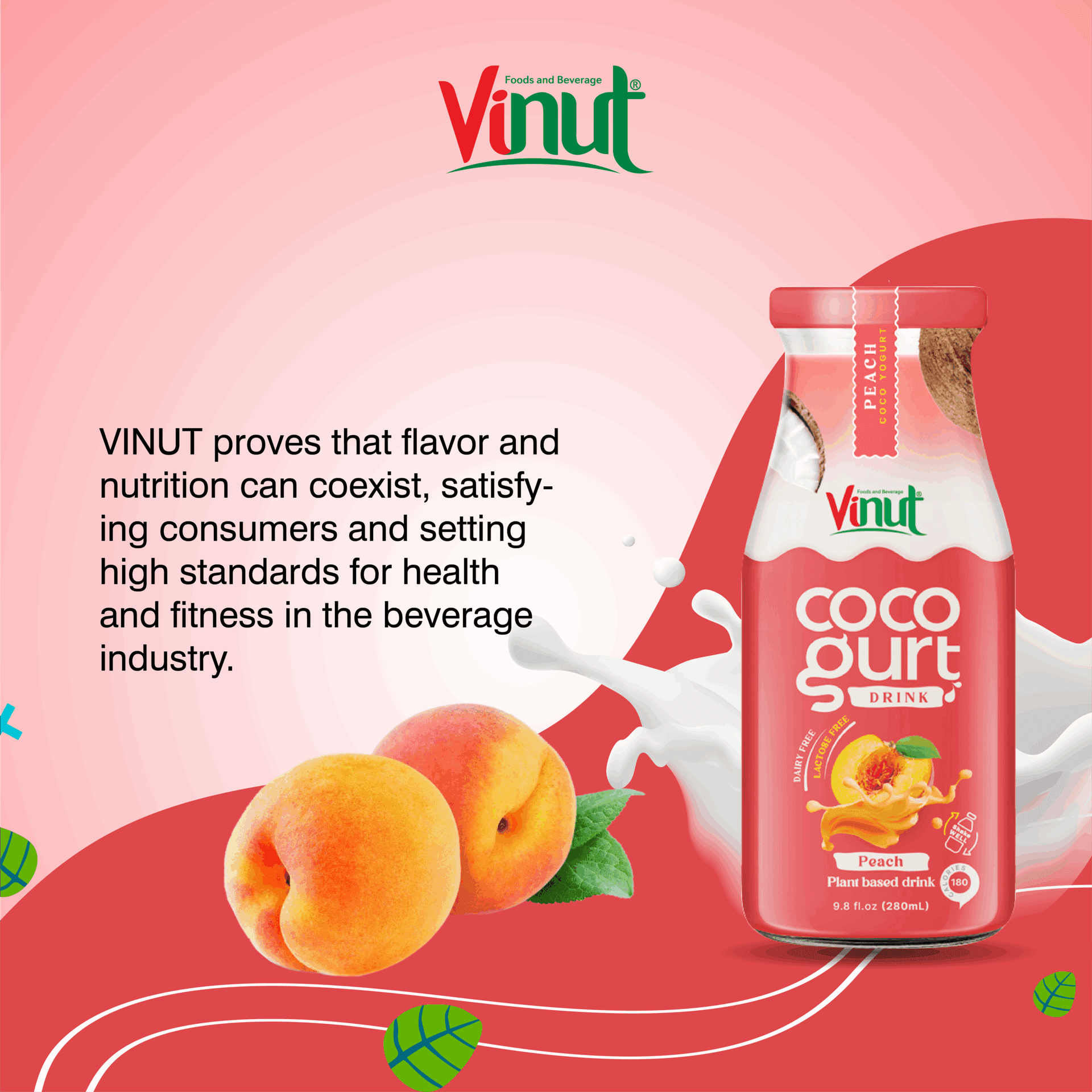280ml Vinut Cocogurt (Coconut milk) drink with Peach (Lactose free, Dairy free, Plant based) view 4