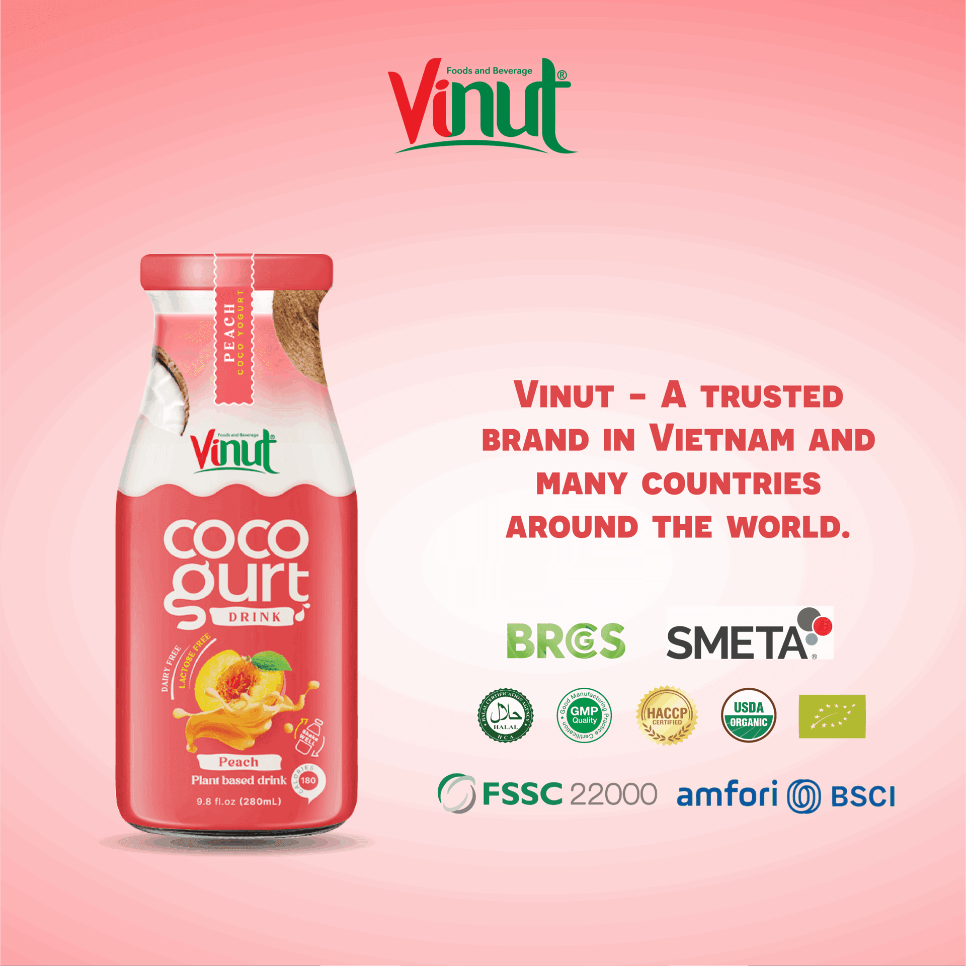 280ml Vinut Cocogurt (Coconut milk) drink with Peach (Lactose free, Dairy free, Plant based) view 5