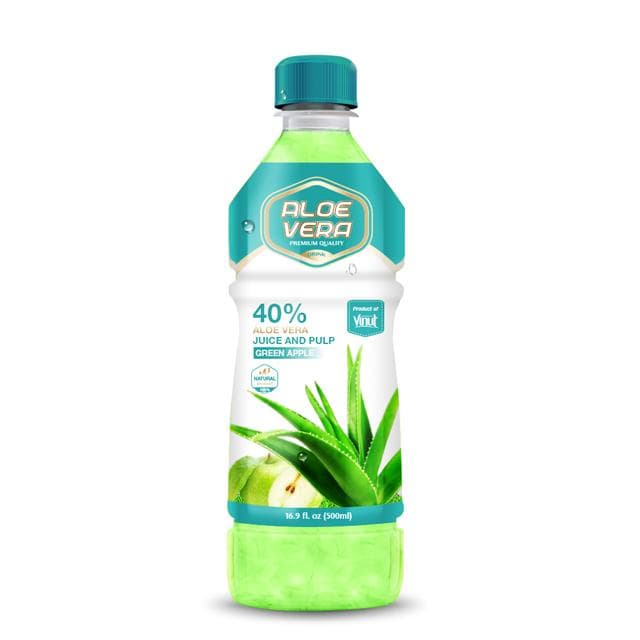 Vinut Aloe Vera Juice and Pulp, Green Apple Flavor, 40% Aloe Vera Juice and Pulp, Natural, Premium Quality, PET Bottle, 16.9 fl oz (500mL)