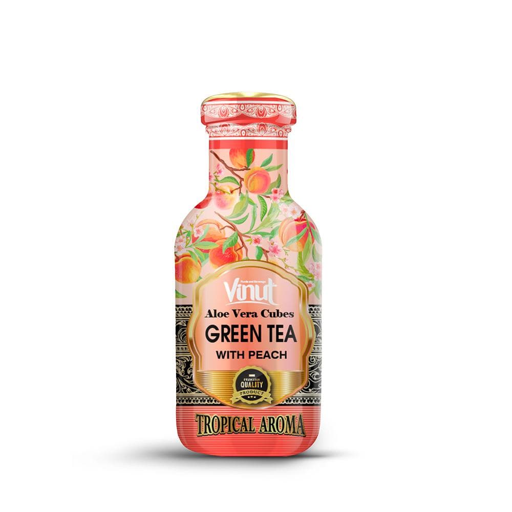 Vinut Aloe Vera Cubes Green Tea, Peach Flavor, Tropical Aroma, Premium Quality Product, Glass Bottle