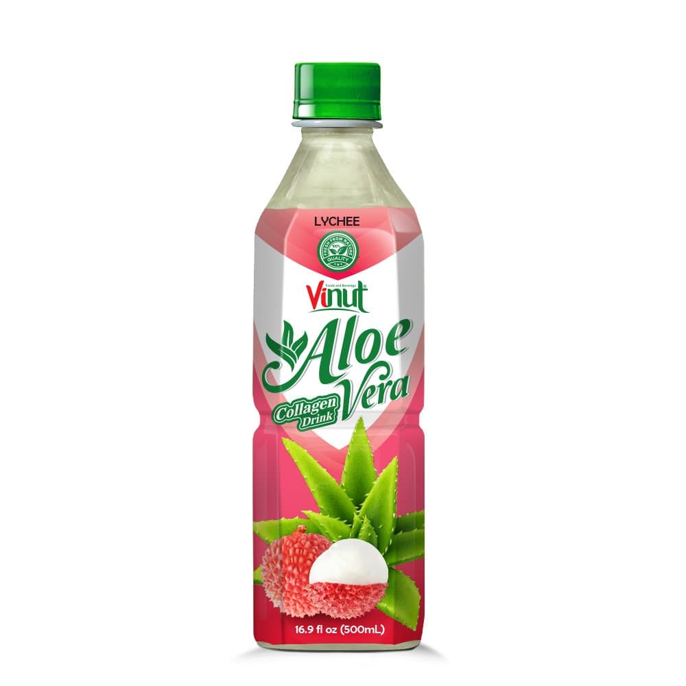Vinut Aloe Vera Collagen Drink, Lychee Flavor, Premium Quality, PET Bottle, 16.9 fl oz (500mL)