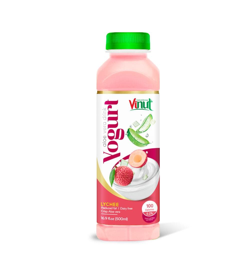 Vinut Lychee Yogurt Aloe Vera Drink, Reduced Fat, Dairy Free, Crisp Aloe Vera, 100 Calories, PP Bottle, 16.9 fl oz (500 mL)