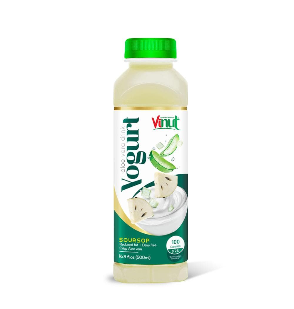 Vinut Soursop Yogurt Aloe Vera Drink, Reduced Fat, Dairy Free, Crisp Aloe Vera, 100 Calories, PP Bottle, 16.9 fl oz (500 mL)