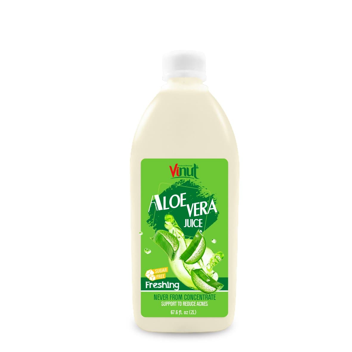 Vinut Aloe Vera Juice, Original Flavor, Sugar Free, Freshing, Never From Concentrate, Support To Reduce Acnes, PET Bottle, 67.8 fl oz (2L)